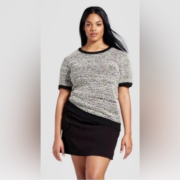 VICTORIA BECKHAM x TARGET BLACK & WHITE SHORT SLEEVE KNIT TOP - Picture 2 of 5